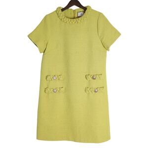 TUCKERNUCK Chartreuse Tweed Jackie Shift Yellow Mini Dress Women's M